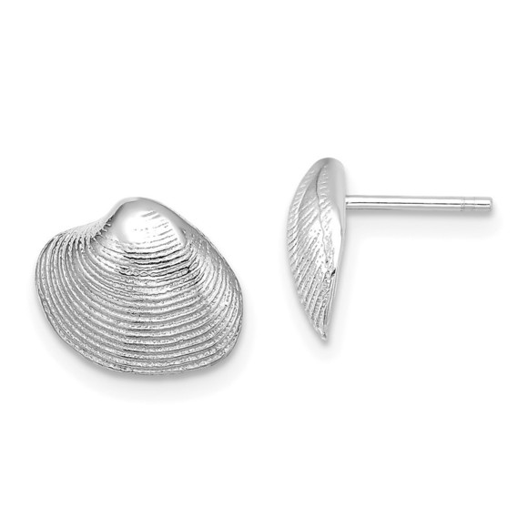 14K White Gold Sea Life Clam Shell Post Earrings - Picture 1 of 4